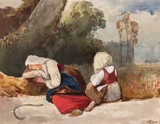 Rastende Nachleser, mit Ergänzungen von Prinzessin Maria Annunziata di Borbone (1843-1871), 1854